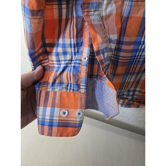 Southern Pines Shirt Mens 2XL Orange Blue Plaid Button Down 100% Cotton Casual - Picture 3 of 10